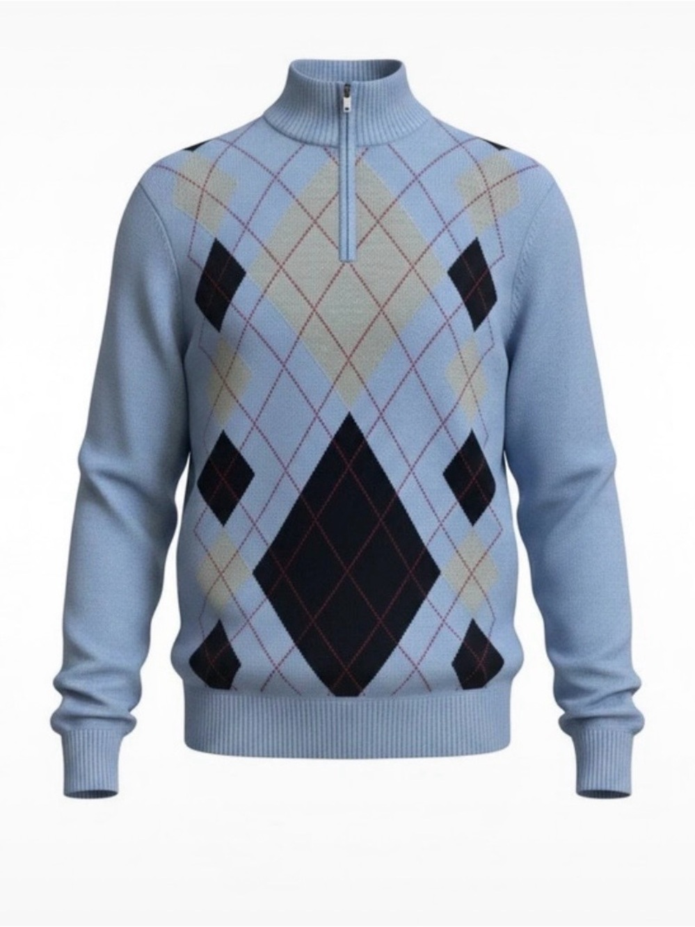 Tommy Hilfiger Light Blue Argyle Half-Zip Sweater